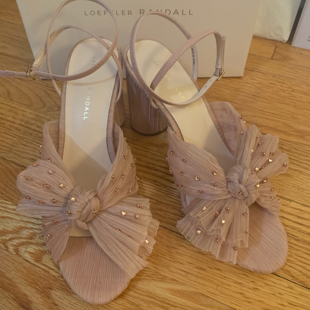 Loeffler Randall Camellia Bow Heels in Pink Rhinestone